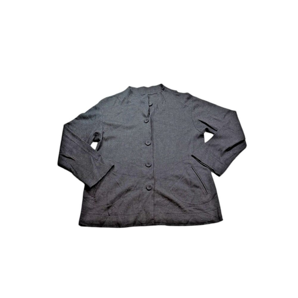 Eileen Fisher 100% Wool Covered Button Jacket Womens Size Medium- Brown-Classic